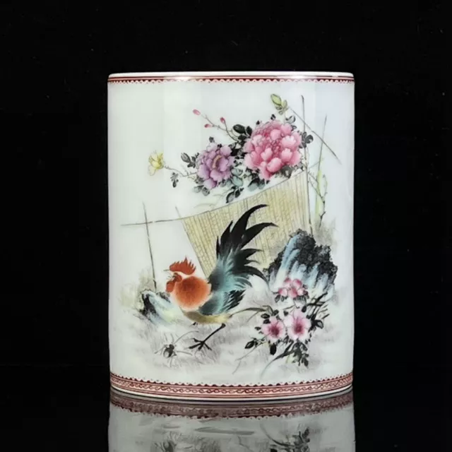 Chinese Pastel Porcelain HandPainted Exquisite chicken Pattern Brush Pot 15169