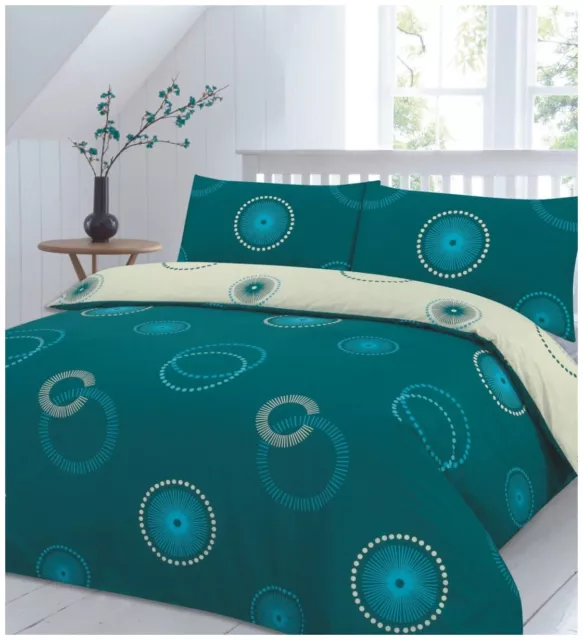 Eden Teal 4 Piece Circles Bedding Set Duvet Cover & Valance Sheet & Pillowcase