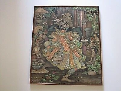 Folk Ubud Painting Masterful Finest Bali Landscape Tropical Detailed 26 Inch