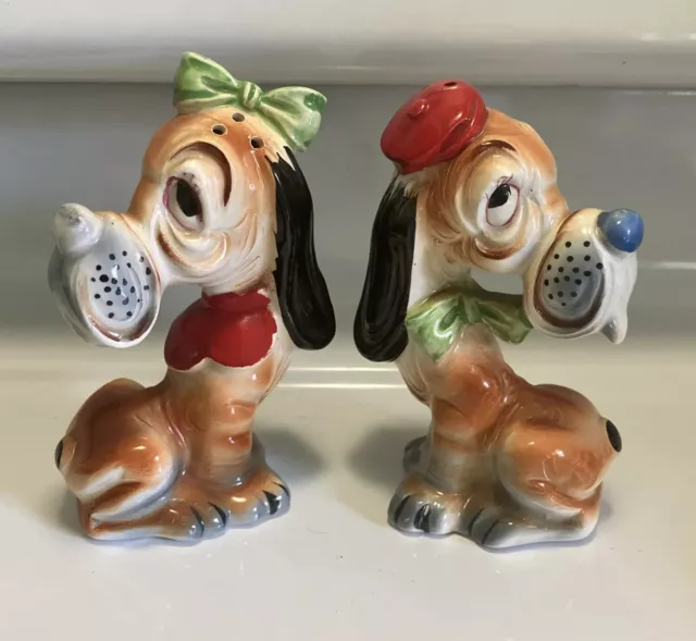 Vintage 1950’s Anthropomorphic Hound Dog Salt Pepper Shakers Male & Female