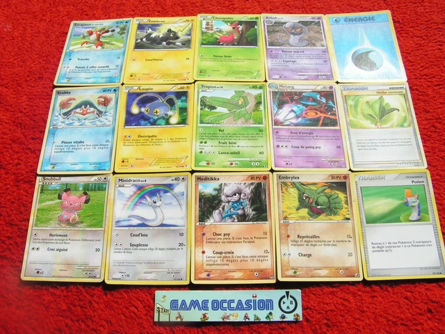 Lot 15 Cartes Pokemon Differentes Sans Double Ni Ex, 7 Espece Psy Eau Terre Feu