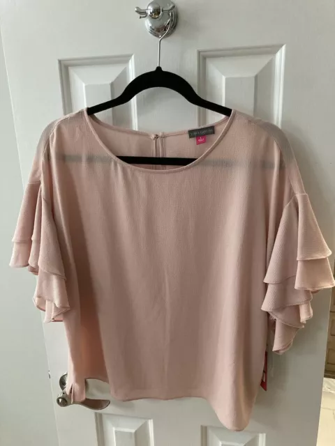 Vince Camuto Womens Dusty Rose Pink Sz Large Double Ruffle Flared Sleeve Top NWT