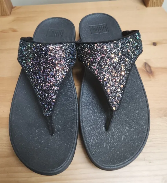 FitFlop Lulu Glitter Sandals Thong Flip Flop Wedge Slip On Womens Size 8 New