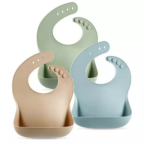 Pandaear Set of 3 Cute Silicone Baby Bibs for Babies & Toddlers (10-72 Months)