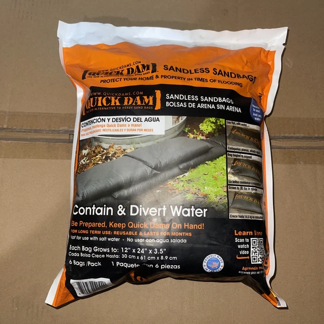 Quick Dam Water Activated Flood Bags - 1x2ft, Pack of 6
