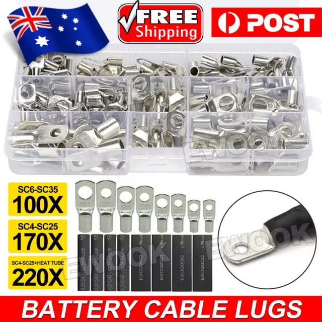 240Pcs 4WD Cable Lug Ring Battery Copper Tube Connector Kits Terminal Crimper