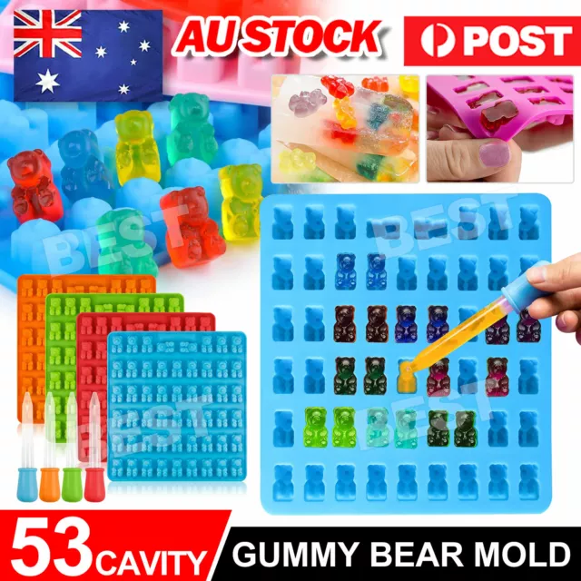 2x 53 Cavity Silicone Gummy Moulds Bear Mold Candy Chocolate Jelly Ice Bakeware