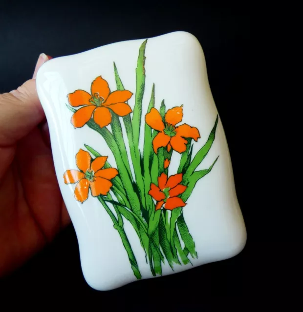 Vintage Crown Staffordshire Bone China Devon Orange Flowers Trinket Box