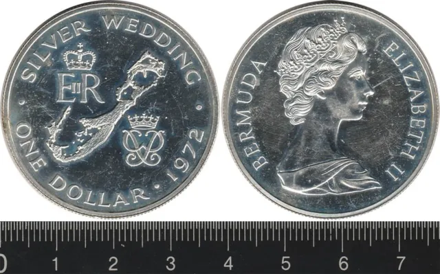 Bermuda: 1972 One Dollar QEII Silver Wedding silver $1