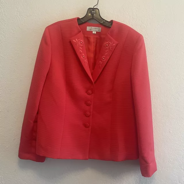 Tahari ASL Beaded Four-Button Coral Pink Blazer Size 18