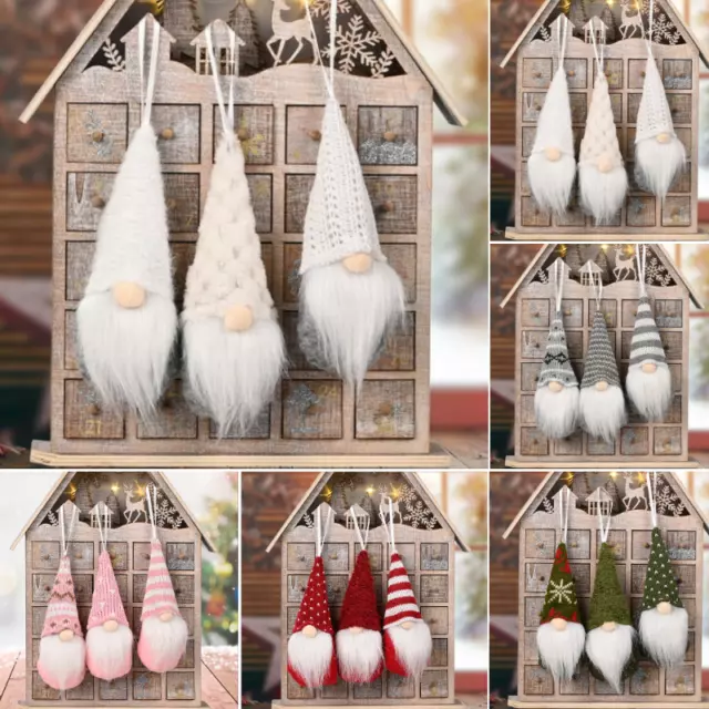3x Christmas Tree Hanging Gnome Plush Gonk Santa Doll Pendants Xmas Decoration W
