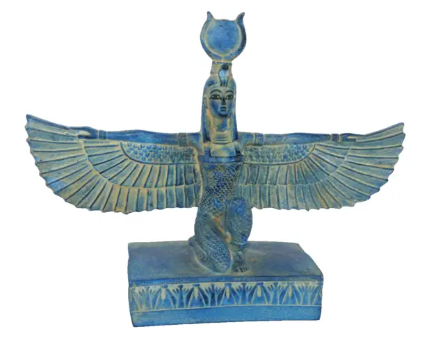 RARO ANTIGUO EGIPCIO ANTIGUO Azul Faraónico ISIS Estatua Alada Piedra (B0+)