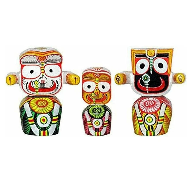 CRAFT WOODEN LORD Jagannath, Balaram and Subhadra Maa Idol (Small