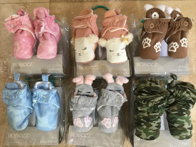 New Robeez Baby Snap Booties: Solids, Camo & Animal Designs; Sizes 3-6M or 6-12M