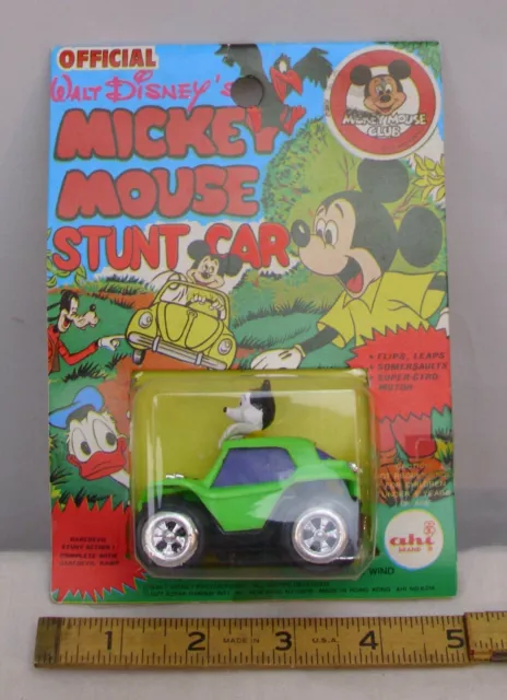 WALT DISNEY MICKEY MOUSE STUNT CAR TOY MINT ON CARD 1970s BY AHI