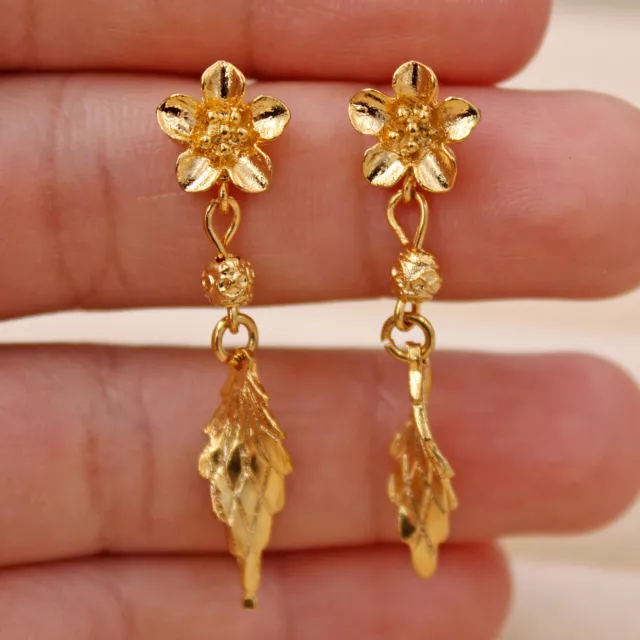18K Gold Filled - 1.6'' Flower Leaf Beads Stud Dangle Party Earrings Jewelry SW