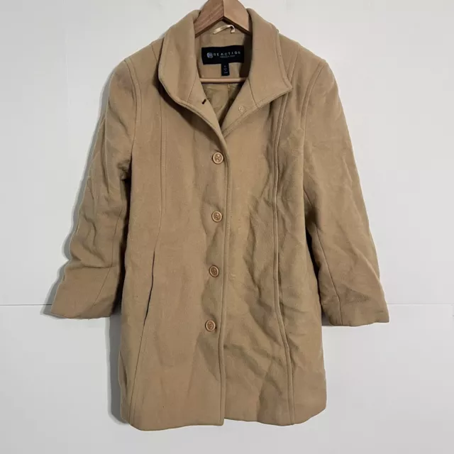 Kenneth Cole Reaction Womens Jacket Size 12 Beige Wool Single Breasted Pea Coat