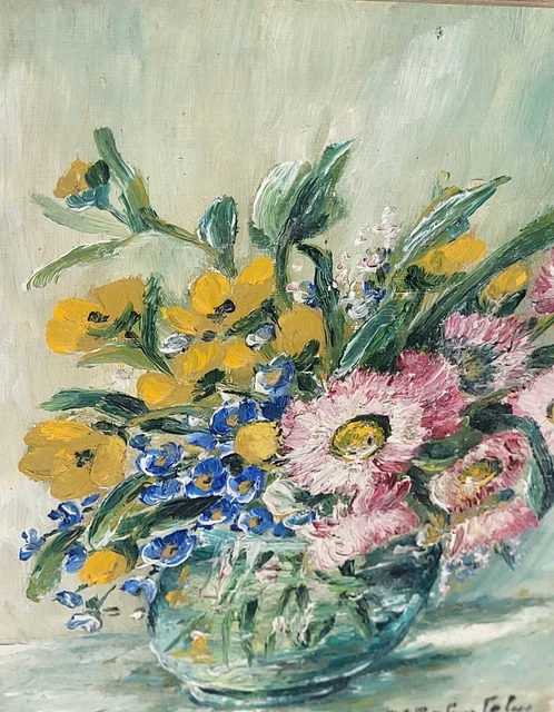 Tableau Peinture "Fleurs Dans Le Jardin" - Signé - Encadré - Dimensions à Vérifier