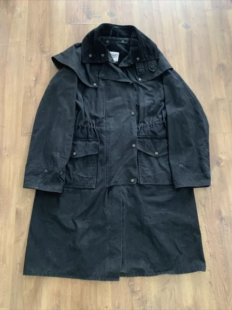 Vtg TRAIL DUSTERS Western Oilskin Black Cowboy Duster Long Coat Mens Medium