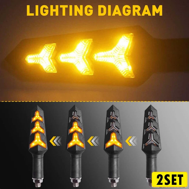 4Pcs Sequential Flowing LED Motorcycle Turn Signal Lights Brake Lamp Left Right