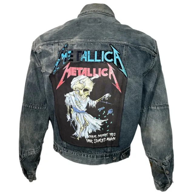 1980's Vintage Calvin Klein Custom Made Metallica Battle Denim Jacket Size M