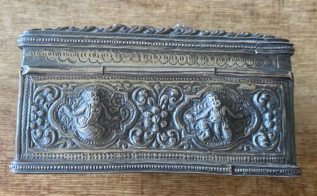 Antique Burmese Myanmar Jewel House GMT Buddha Hindu Jewelry Silver Box Marked 3