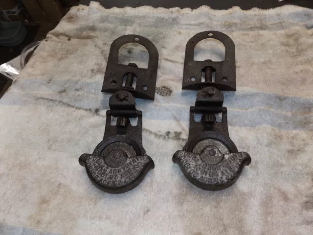 2 Myers Ashland Barn Door Rollers Brackets Cast Iron Farm Antique B