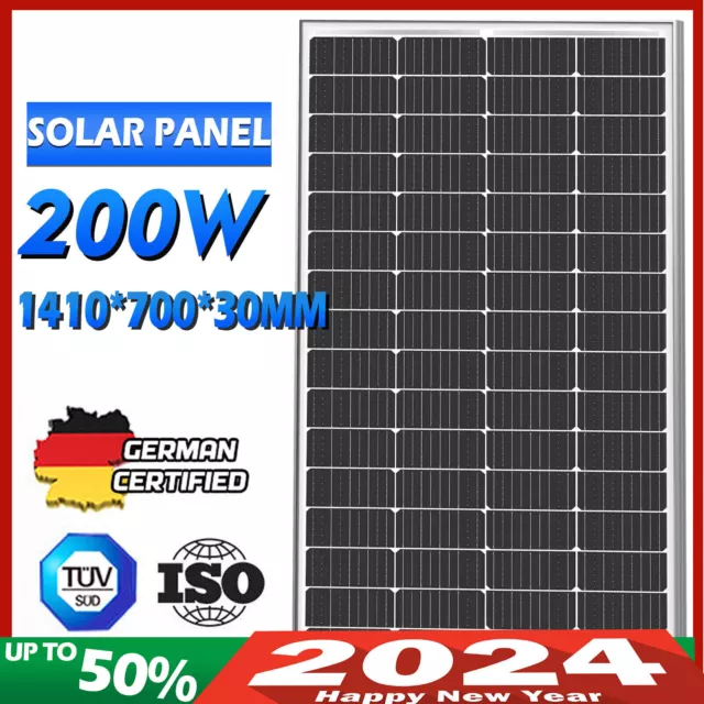 200W Mono Solar Panel 12V HighEfficiency Battery Charger Home Boat RV Off Grid