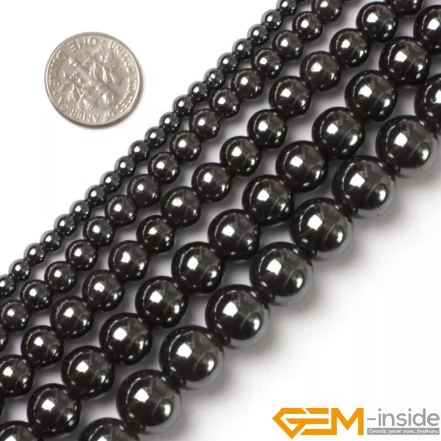 Natural Stone Black Hematite Gemstone Round Spacer Loose Beads 15" 6mm 8mm 10mm