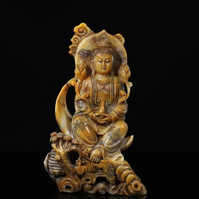 Chinese Exquisite Handmade Guanyin carving Shoushan Stone Statue