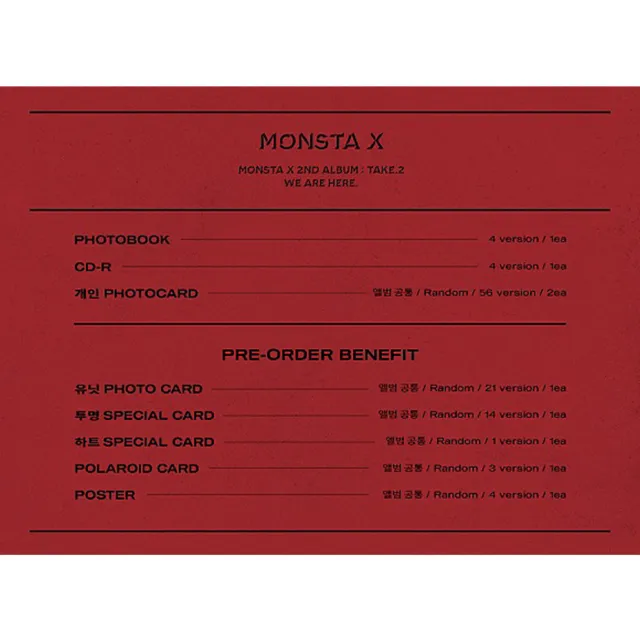 MONSTA X Take.2 We Are Here 2. Album CD + Buch + Polaroid + Karte + Etc + Tracking-Nummer 2