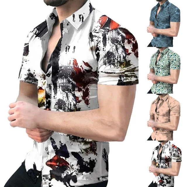 Camicia hawaiana alla moda uomo casual floreale abbottonata top spiaggia