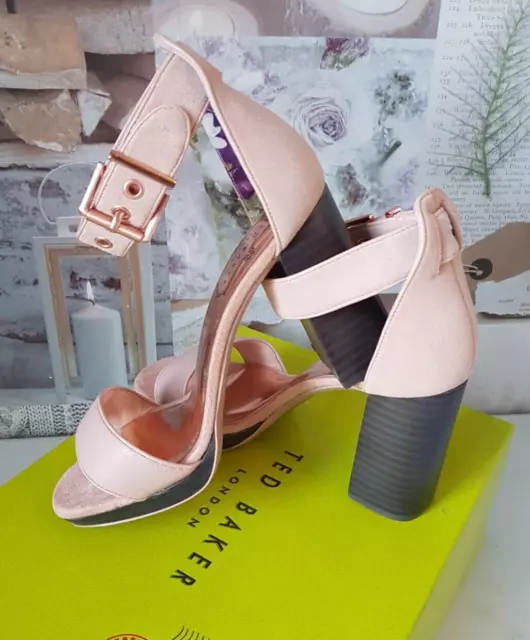 Ted Baker Lorno Light Pink Suede Block Heel Sandals Shoes UK 4 EU 37 US 6 BNIB