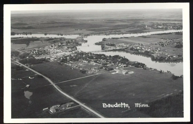 BAUDETTE MN Minnesota c1950 Airplane View - RAINY RIVER ON Ontario
