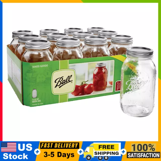 Ball Mason Regular Mouth Quart Jars with Lids and Bands, Set of 12