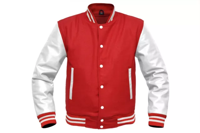 Warme College Varsity Jacke aus Wolle mit echten Rindslederärmeln Gr. XS - 7XL