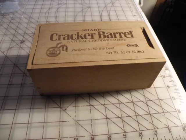 Vintage Cracker Barrel Sharp Cheddar Cheese Wooden Box w/ Sliding Lid 8x4x3 1997