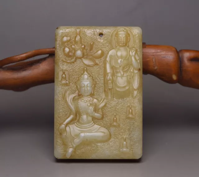 Old Chinese Natural Hetian Jade Carved Quan Yin Buddha Statue Lucky Jade Pendant