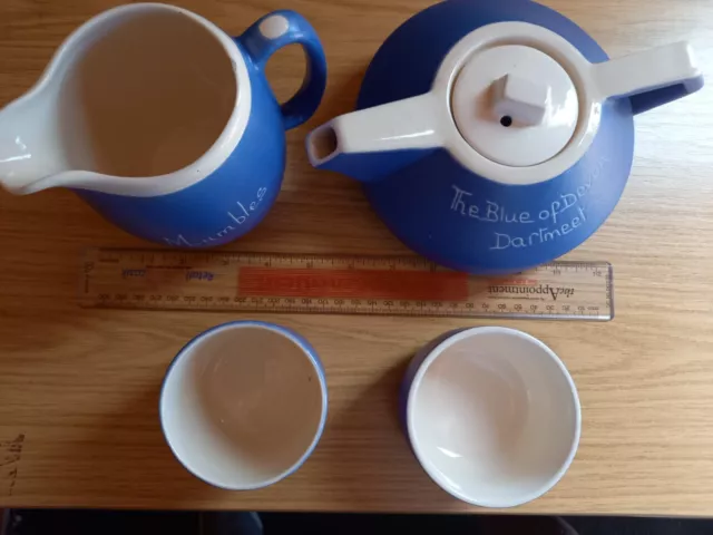 Vintage Blue Devon ware pottery mixed lot - teapot, jug, bowl + small pot x 4pcs 3