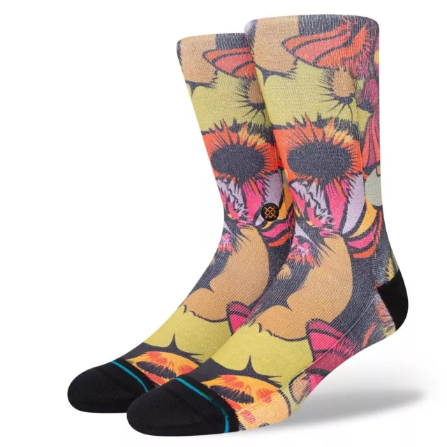 STANCE GOOEY CREW SOCKS.UNISEX BLACK FLORAL CUSHIONED CALF UK SIZES 9 - 13 large