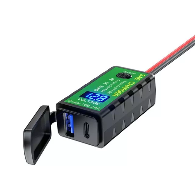 12V 24V Motorcycle QC3.0 PD Type C Charger SAE to USB Adapter with Voltmeter