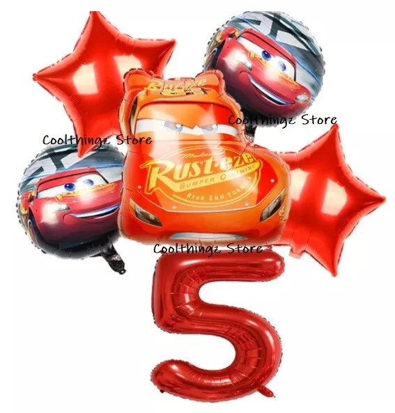 DISNEY CARS LIGHTENING McQUEEN Balloon Set for 5th Birthday Party Foil AGE 5