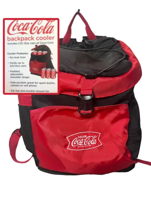 Coca Cola Logo Insulated Red Black Backpack Cooler Bag 16” Adjustable Straps