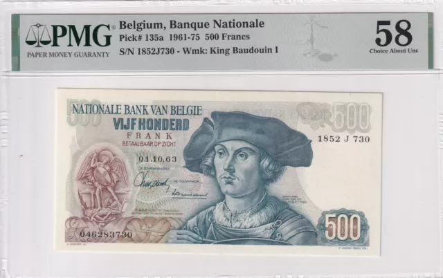 Belgium 500 Francs 1963 PMG 58
