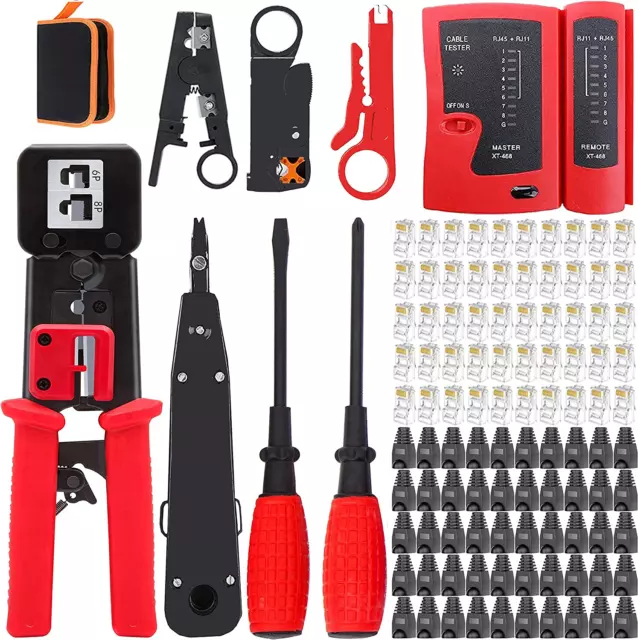 LEATBUY Crimper RJ45 Crimp Tool Set Cat5/Cat5E/Cat6 Crimping Tool for RJ11/RJ12 2