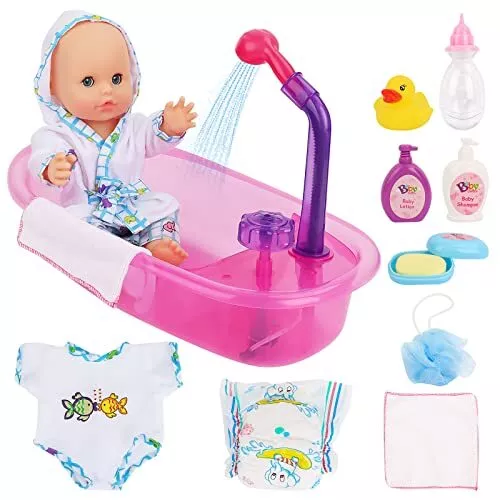 deAO Set da Bagno 13" La Mia Prima Bambola Bebè con Funzioni d'Acqua (f9x)