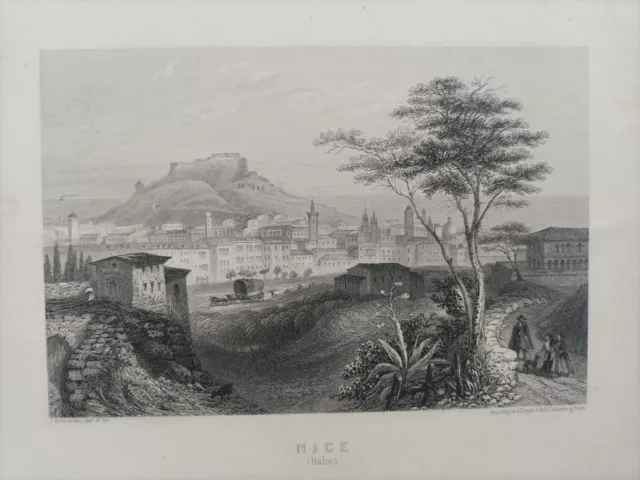 Gravure ancienne 19e siècle représentant une vue de Nice 3