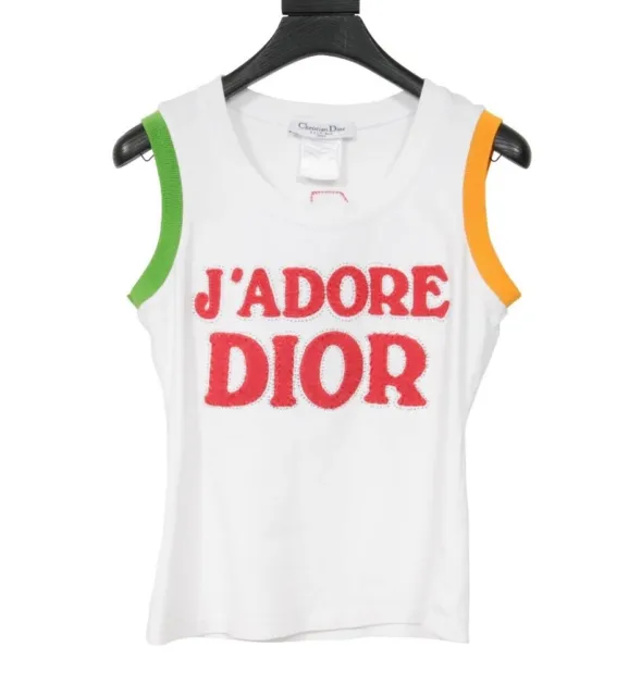 Christian Dior Womens Vintage J'ADORE DIOR Tank Top F42 US10 Large White Red