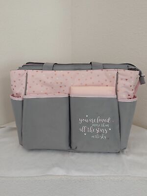 Baby Essentials 5-Piece Diaper Bag Set Pink/Gray NWOT