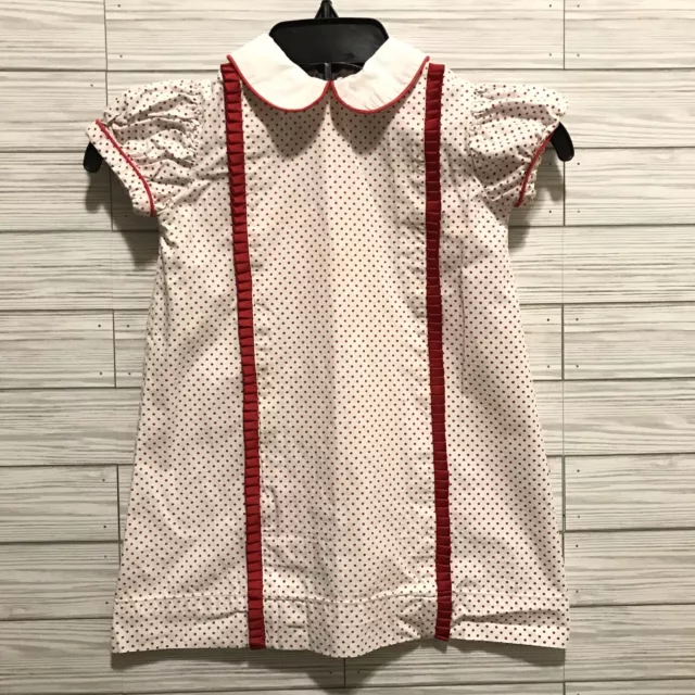 Thread Heirloom Company Size 4T  Dress Peter Pan Collar White Red Polka Dot